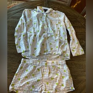 COPY - J crew gingham lime cotton pajama set long sleeve top and short size M